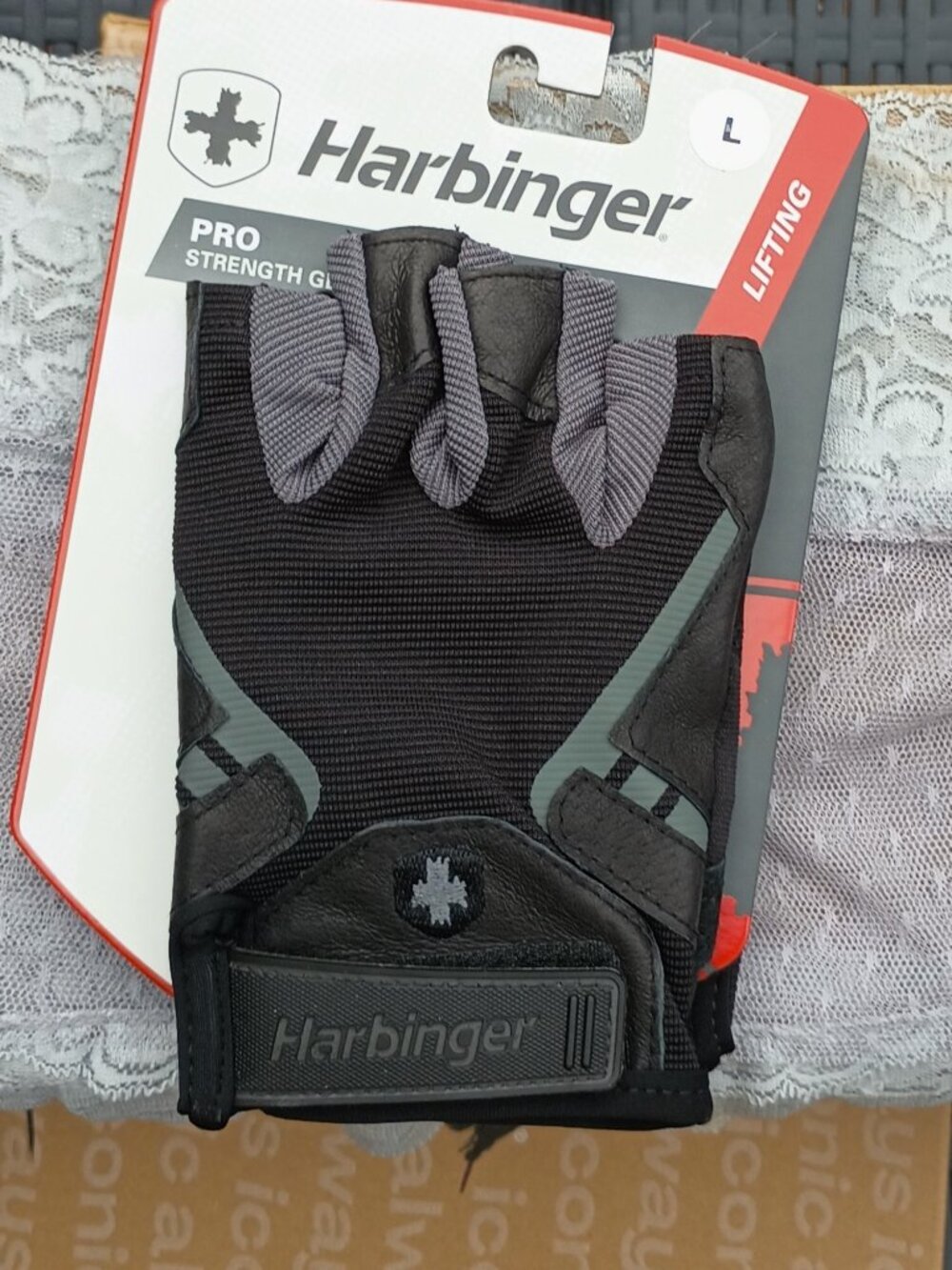 Harbinger Pro Strength Lifting Gloves (real leather palm), L, black/gray, New
